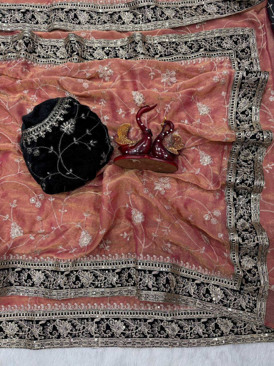 Regal Glow Moss Silk Embroidered Designer Saree