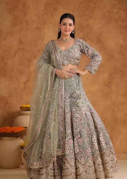 Elegant Butterfly Net Sequins Bridal Style Lehenga Coli