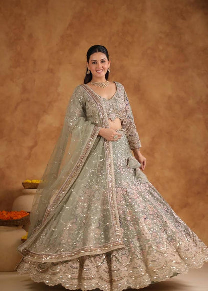 Elegant Butterfly Net Sequins Bridal Style Lehenga Coli