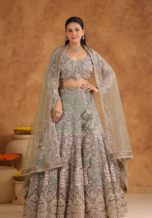 Elegant Butterfly Net Sequins Bridal Style Lehenga Coli
