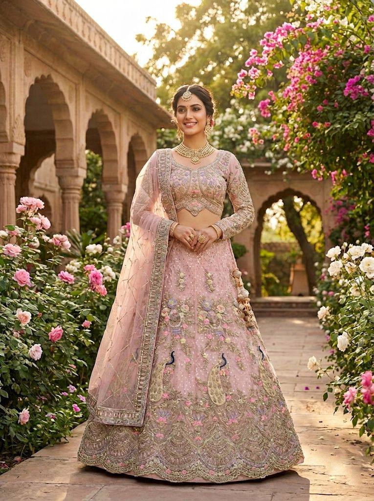 Premium Butterfly Net Sequins Wedding Wear Semi-Stitched Lehenga Choli Set
