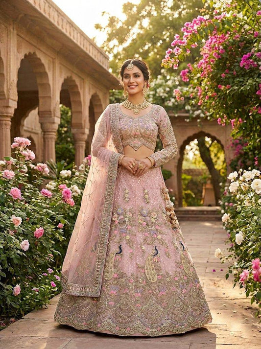 Premium Butterfly Net Sequins Wedding Wear Semi-Stitched Lehenga Choli Set
