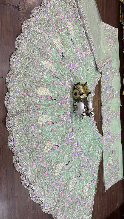 Elegant Butterfly Net Sequins Bridal Style Lehenga Coli