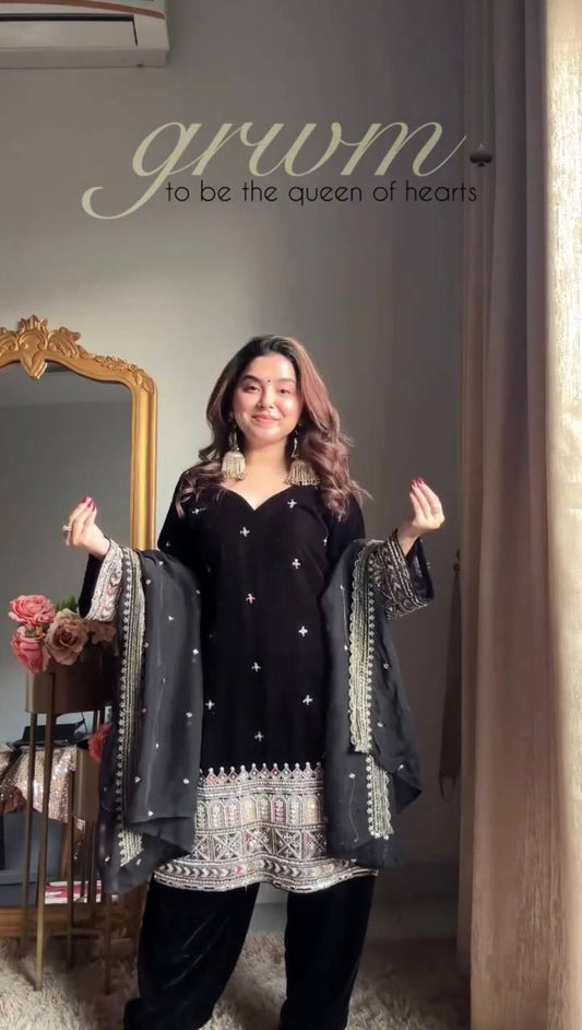 Luxury Velvet Festive Suit with Intricate Coding Work