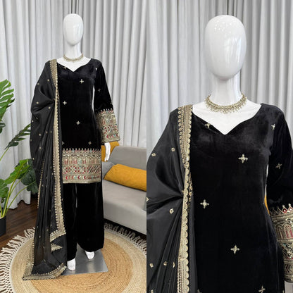 Luxury Velvet Festive Suit with Intricate Coding Work