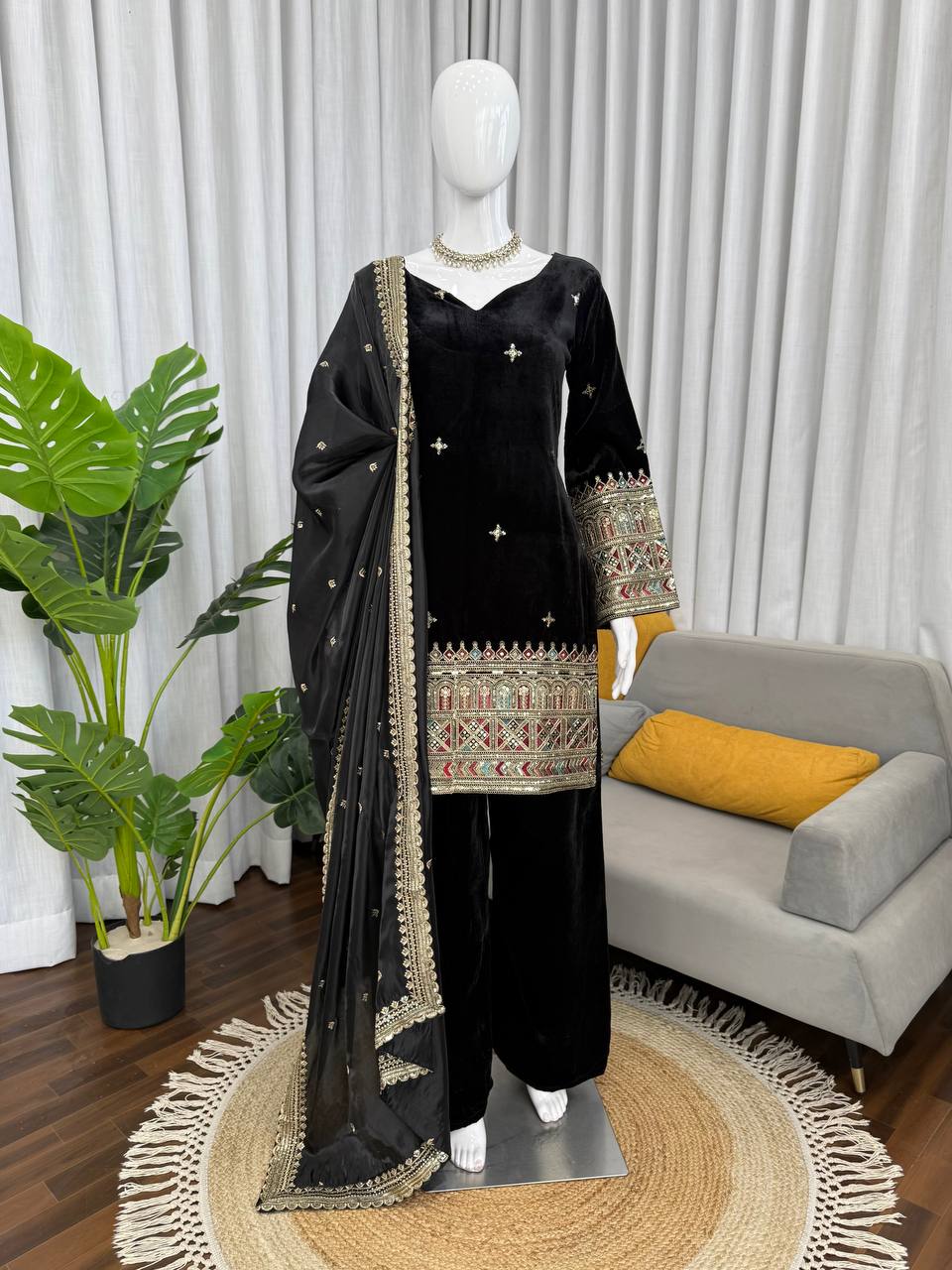 Luxury Velvet Festive Suit with Intricate Coding Work