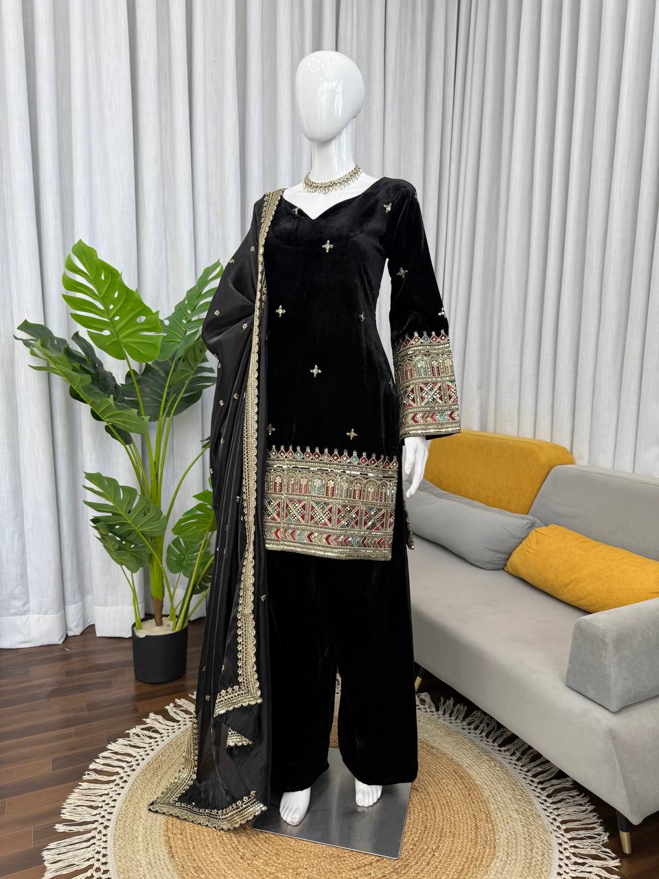 Luxury Velvet Festive Suit with Intricate Coding Work