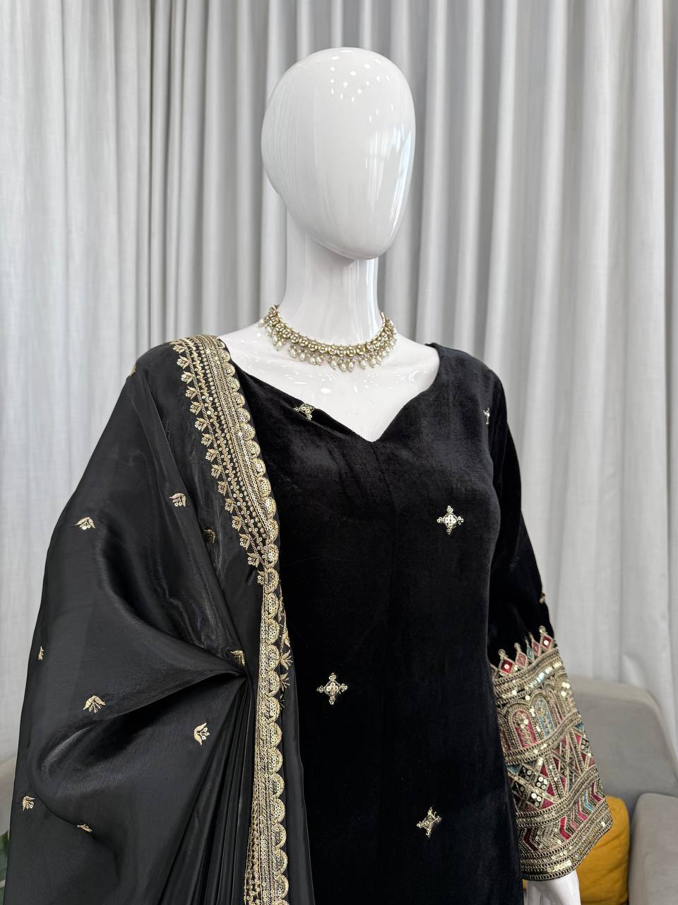 Luxury Velvet Festive Suit with Intricate Coding Work