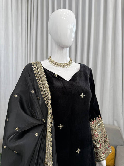 Luxury Velvet Festive Suit with Intricate Coding Work