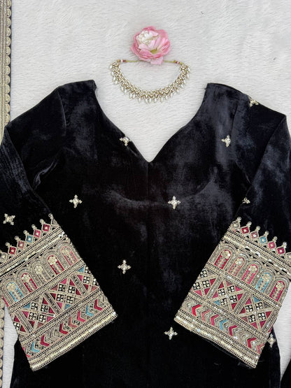Luxury Velvet Festive Suit with Intricate Coding Work