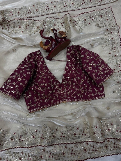 Premium Jimmy Chu Saree with Heavy Sequins Stiched Blouse