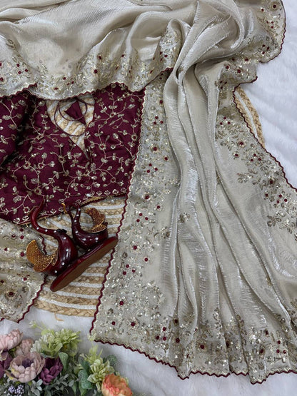 Premium Jimmy Chu Saree with Heavy Sequins Stiched Blouse