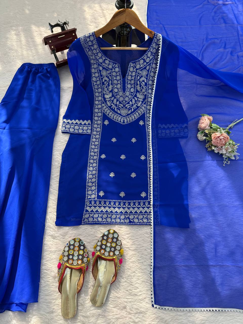 Graceful Faux Georgette Threadwork Sharara Set with Lace Dupatta