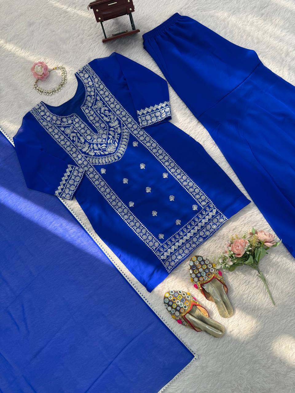 Graceful Faux Georgette Threadwork Sharara Set with Lace Dupatta