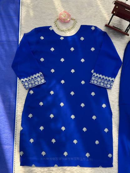 Graceful Faux Georgette Threadwork Sharara Set with Lace Dupatta