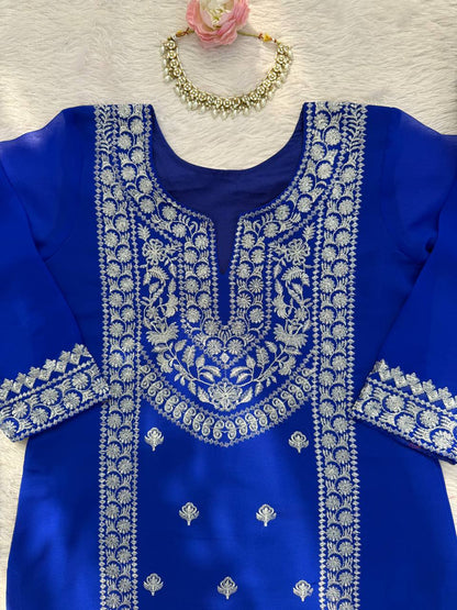 Graceful Faux Georgette Threadwork Sharara Set with Lace Dupatta