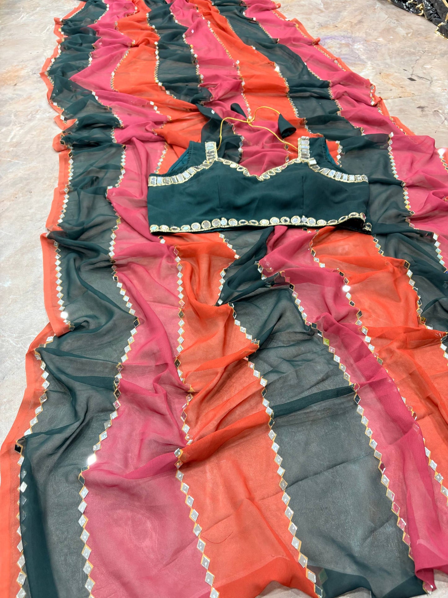 Elegant Faux Georgette Saree with Real Mirror Embroidery