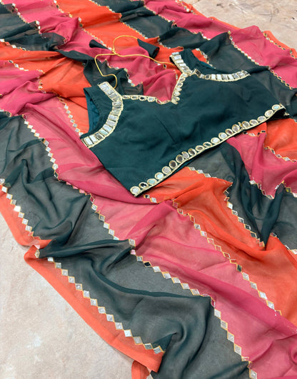 Elegant Faux Georgette Saree with Real Mirror Embroidery