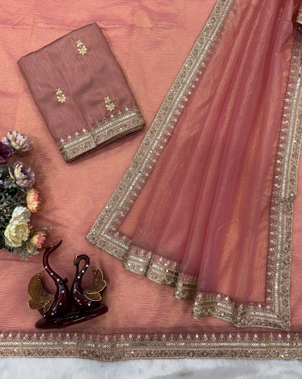 Royal Banarasi Crush Twill Saree with Sequin & Dori Embroidery