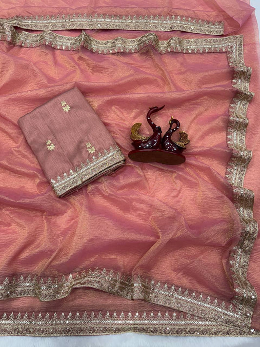 Royal Banarasi Crush Twill Saree with Sequin & Dori Embroidery