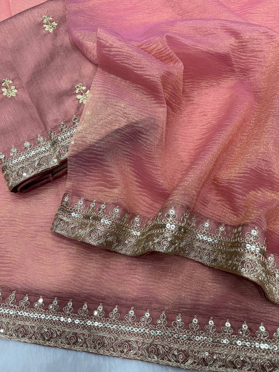 Royal Banarasi Crush Twill Saree with Sequin & Dori Embroidery