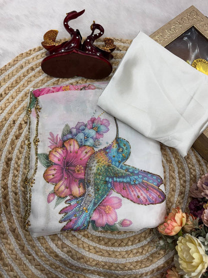 Premium Soft Tebby Silk Floral Saree with Handwork Blouse