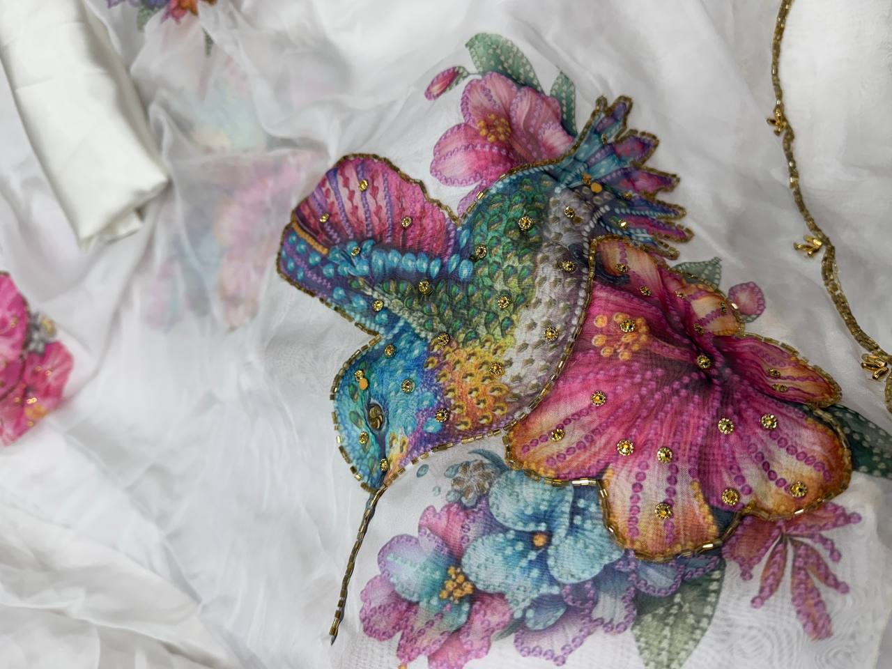 Premium Soft Tebby Silk Floral Saree with Handwork Blouse