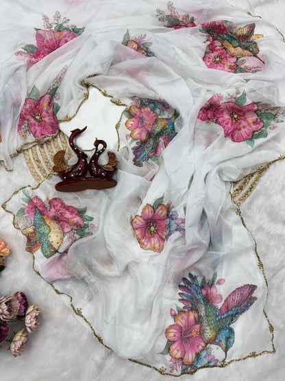 Premium Soft Tebby Silk Floral Saree with Handwork Blouse