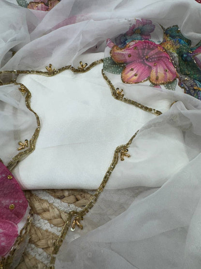 Premium Soft Tebby Silk Floral Saree with Handwork Blouse