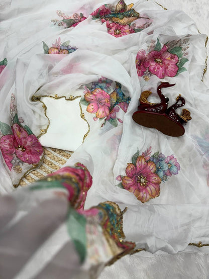 Premium Soft Tebby Silk Floral Saree with Handwork Blouse