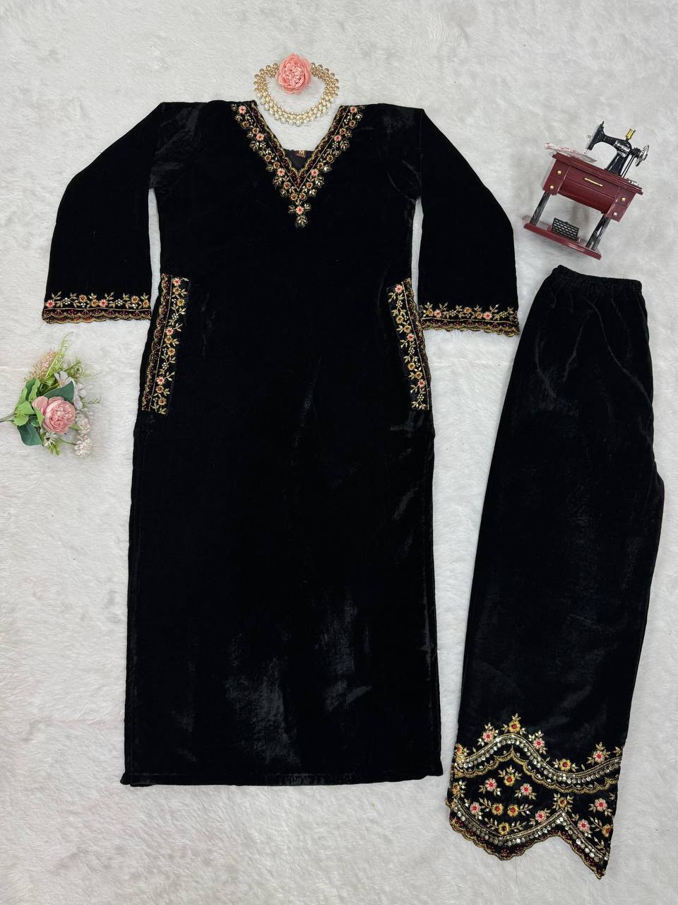 Royal Glow Premium Viscos Velvet Co-Ord Set with Thread & Sequence Work