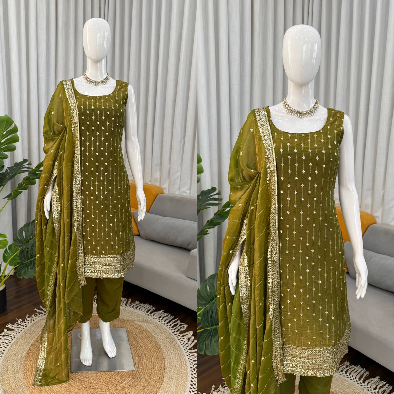 Pure Elegance Fendy Silk Designer Suit Set with Embroidered Dupatta
