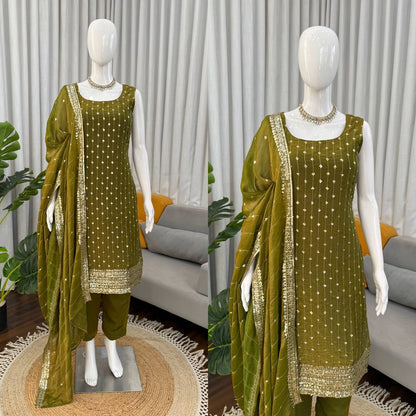 Pure Elegance Fendy Silk Designer Suit Set with Embroidered Dupatta