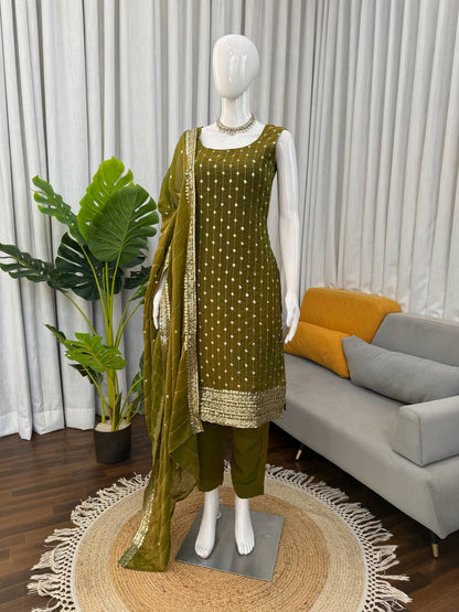 Pure Elegance Fendy Silk Designer Suit Set with Embroidered Dupatta