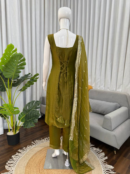 Pure Elegance Fendy Silk Designer Suit Set with Embroidered Dupatta