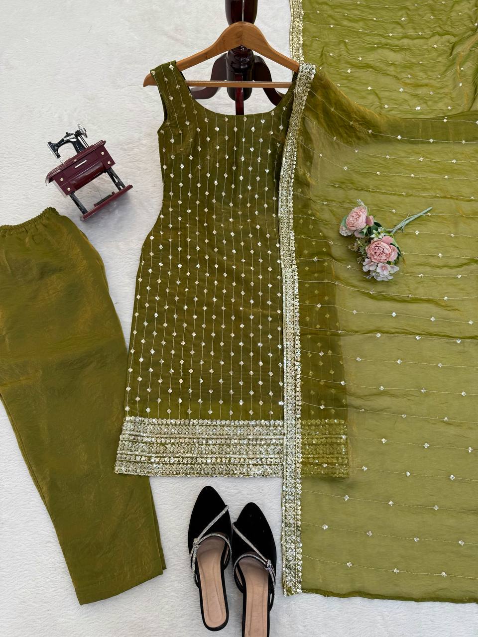 Pure Elegance Fendy Silk Designer Suit Set with Embroidered Dupatta