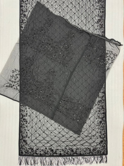 Party Wear Black Georgette Sequence Worked Saree With Designer Blouse