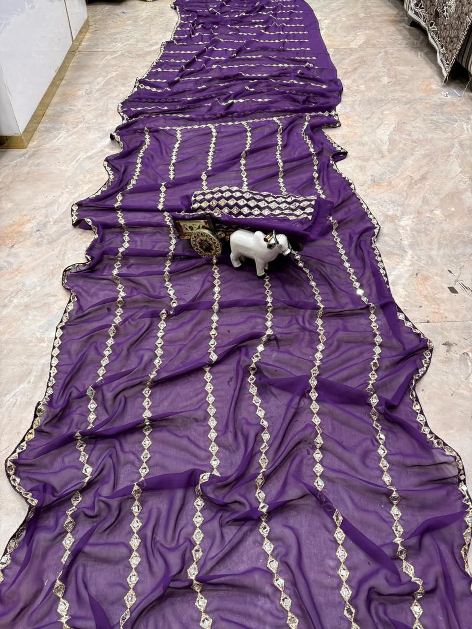 Grand Wedding Wear Embroidary & Mirror Work Faux Georgette Saree