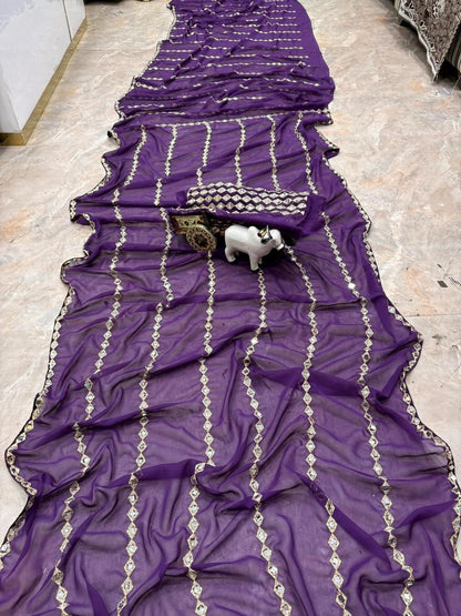 Grand Wedding Wear Embroidary & Mirror Work Faux Georgette Saree