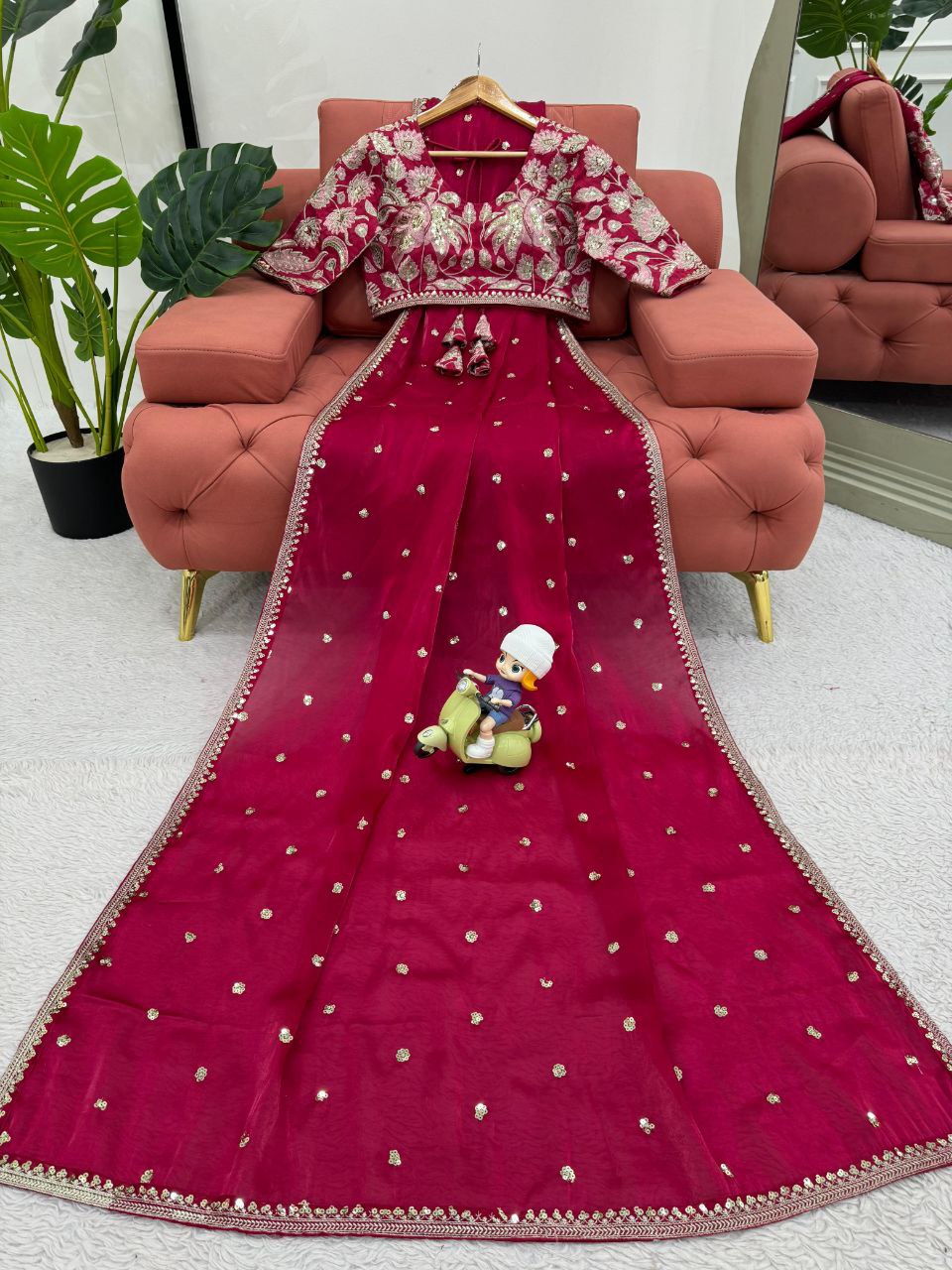 Elegance Pink Cherry Jimmy Chu Silk Sequence Work Saree With Heavy Fancy Blouse