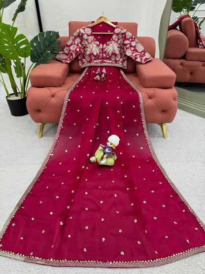 Elegance Pink Cherry Jimmy Chu Silk Sequence Work Saree With Heavy Fancy Blouse