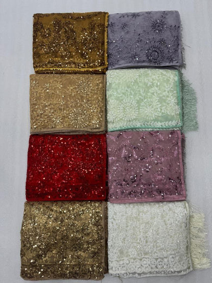 Red Colour Soft Net Party Wear Sequence Work Saree With Heavy Blouse