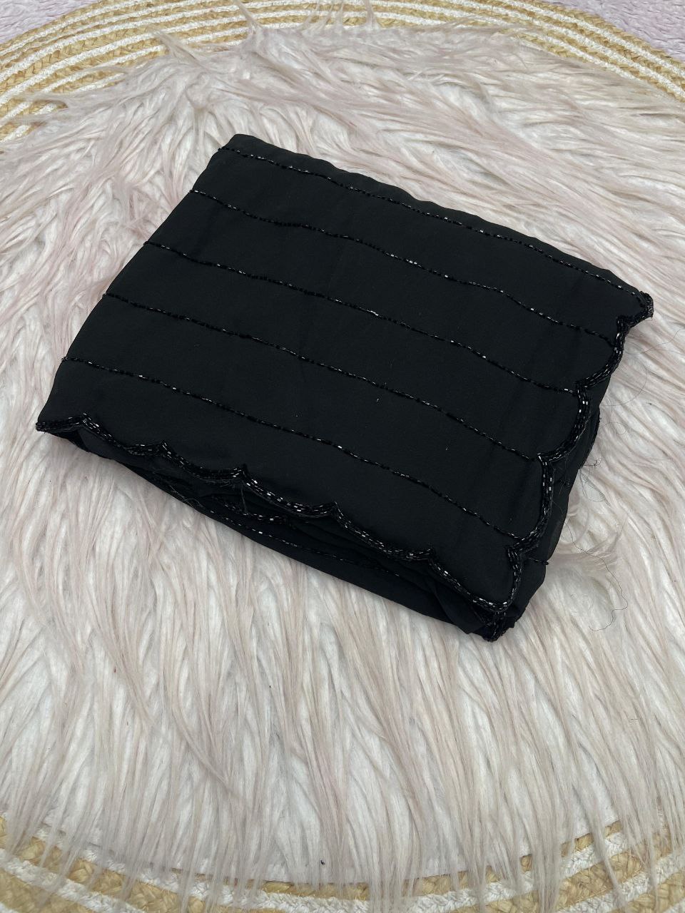 Glamorous Black Pearl Handwork Georgette Wedding Wear Saree