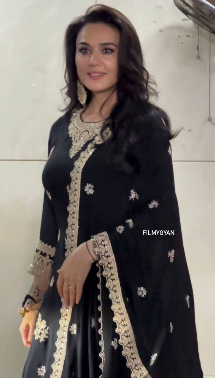 Black Georgette Embroider Worked Stiched Plazo Suit With Designer Duppata