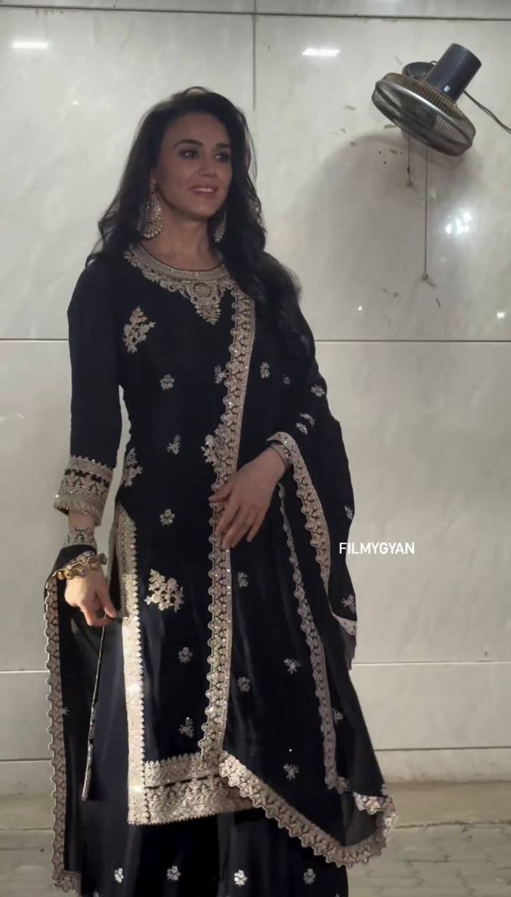 Black Georgette Embroider Worked Stiched Plazo Suit With Designer Duppata