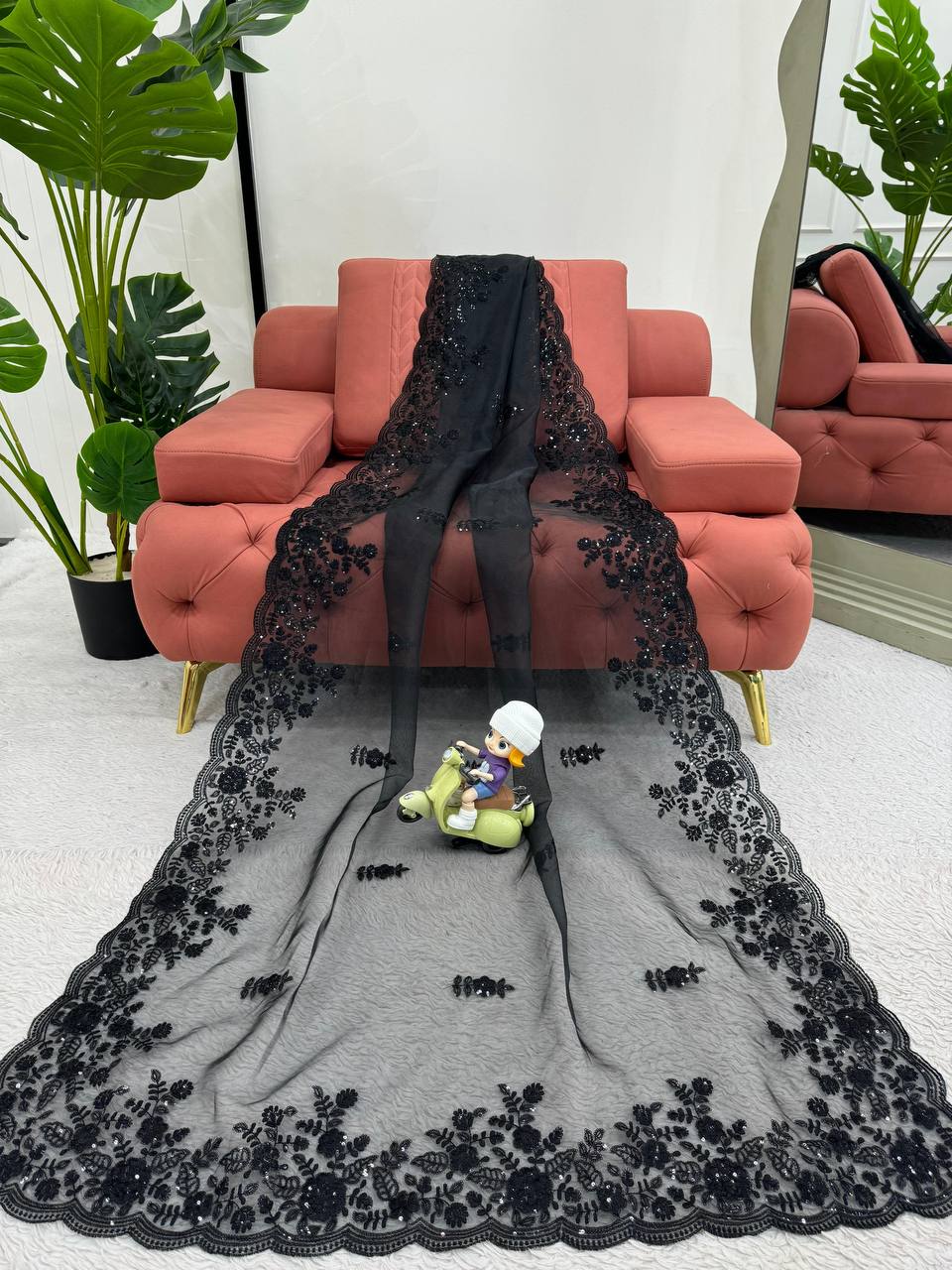 Black Organza Silk Sequence Worked Saree With Designer Blouse