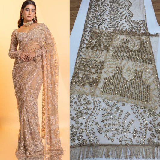 Bollywood-Inspired Premium Butterfly Net Saree with Heavy Sequins Embroidery Designer Blouse