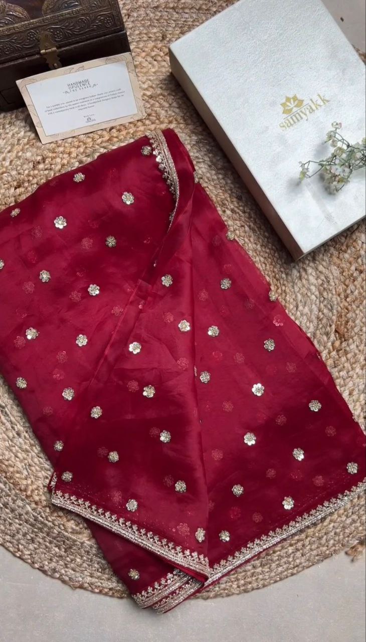 Elegance Pink Cherry Jimmy Chu Silk Sequence Work Saree With Heavy Fancy Blouse