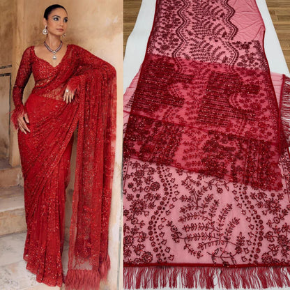 Bollywood-Inspired Premium Butterfly Net Saree with Heavy Sequins Embroidery Designer Blouse