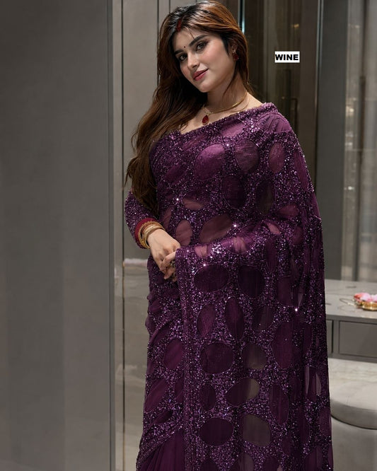 Butterfly Net Sequince Embroidary Work Party Wear Saree With Fancy Design Blouse